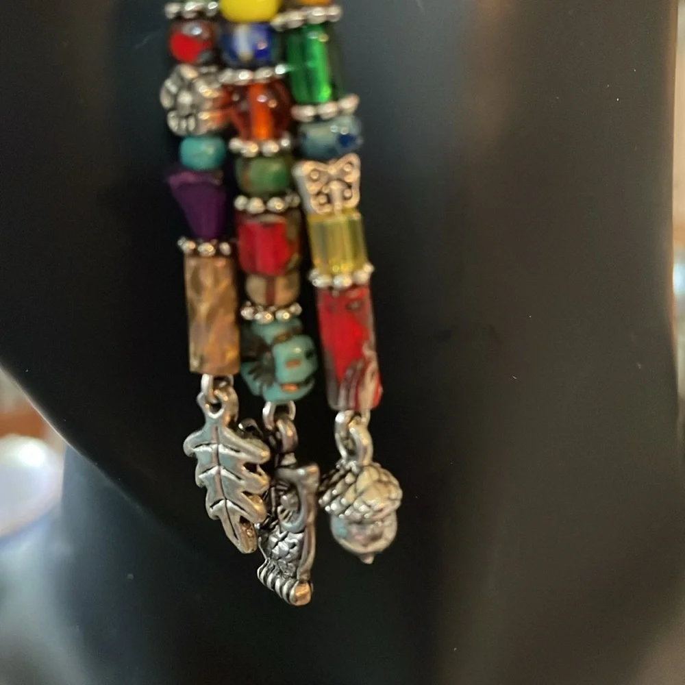New Without Tags~Woman’s Multi Colored Beaded Fall Style Hook Back Earrings - Picture 3 of 4